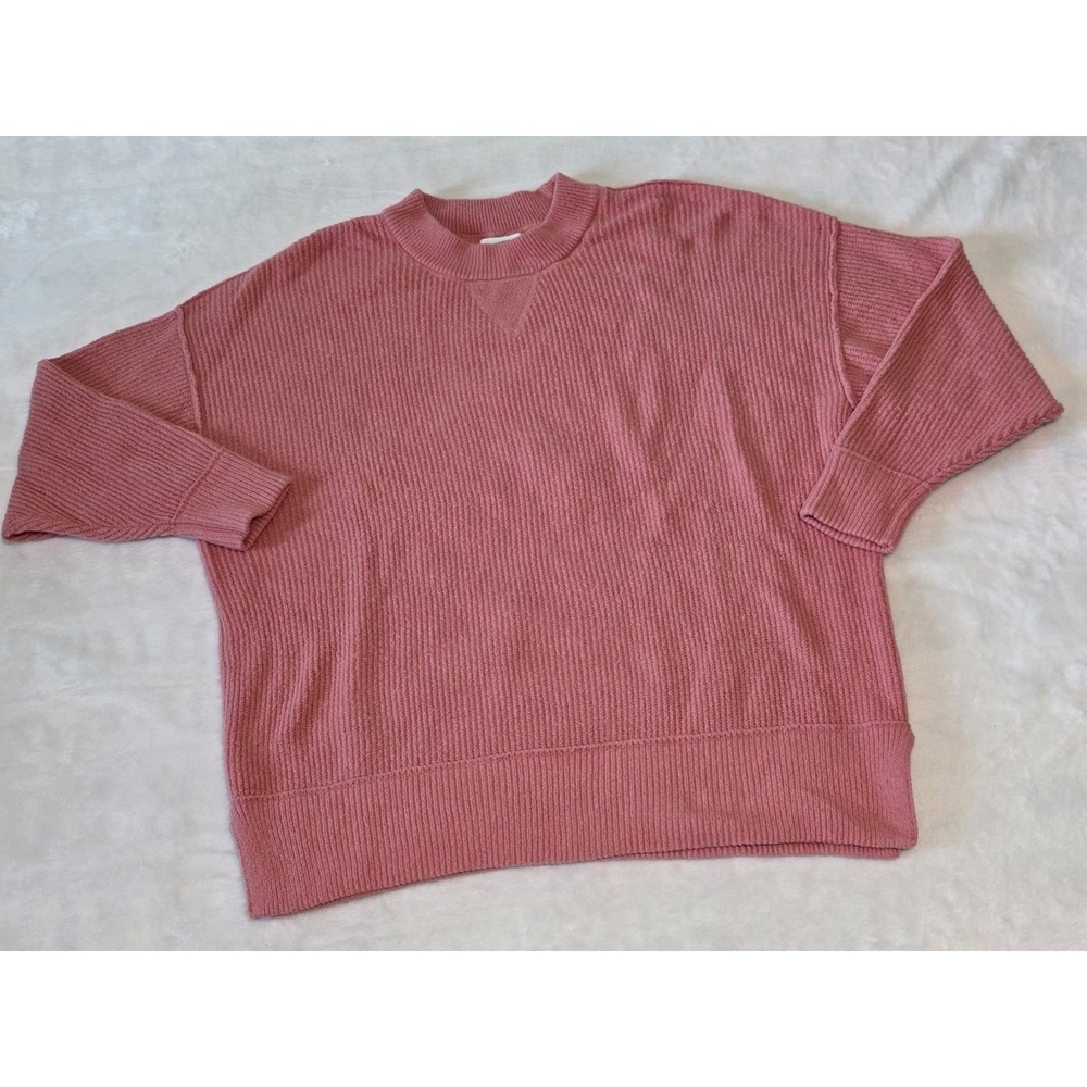 Aerie Womens Pink Ribbed Oversized Crewneck Sweater Small Slouchy Pullover